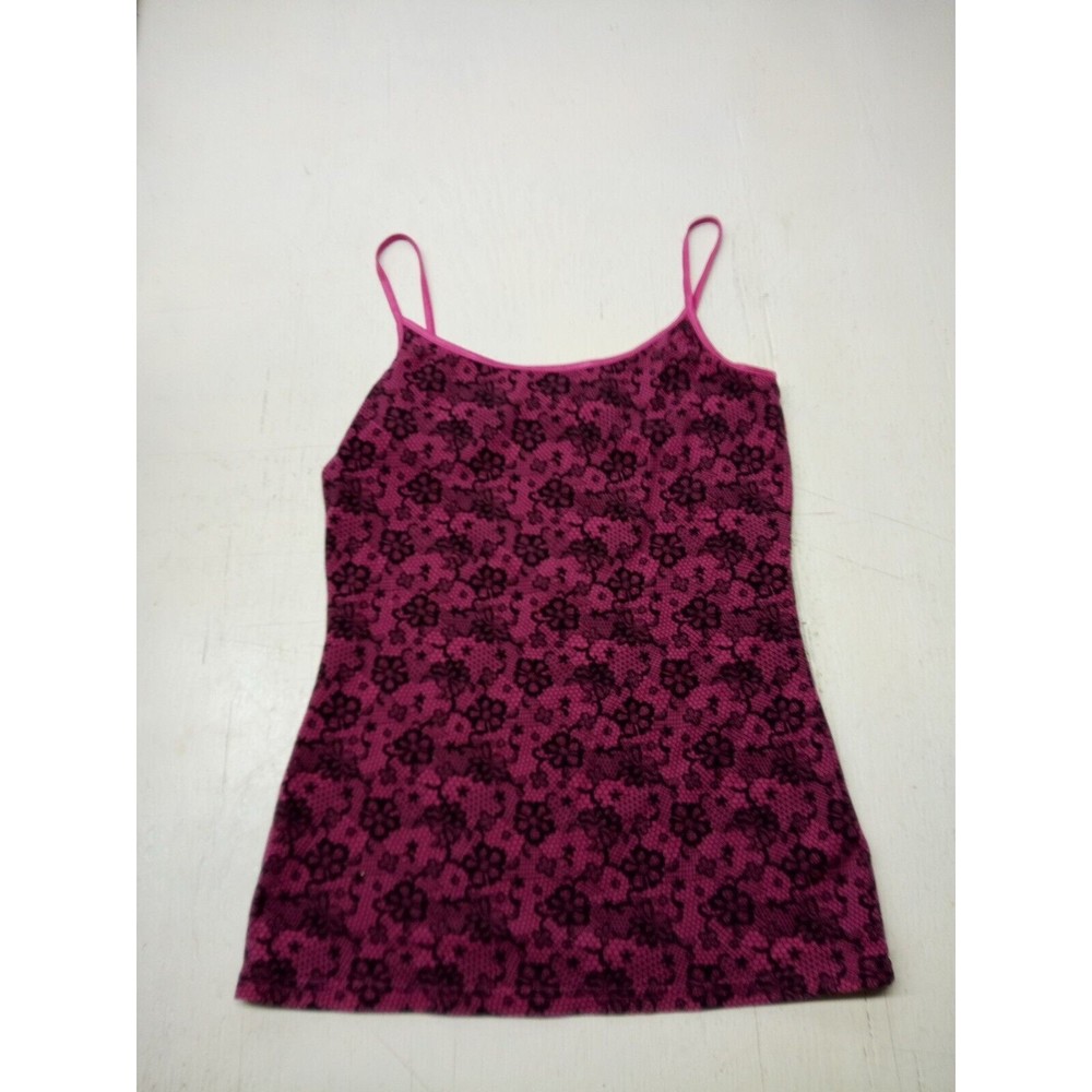 Floral Lace-Pattern Pink Cami with Black Accents